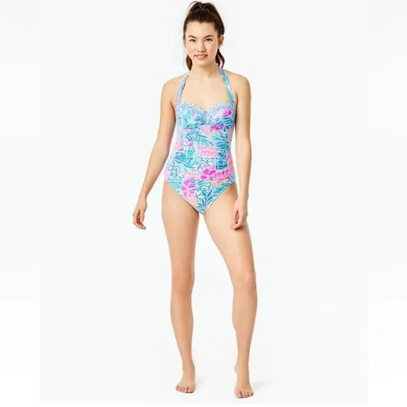 LILLY PULITZER Kolka One Piece Sea Glass Aqua L76056 Women's Swimsuit 2 - Picture 5 of 14